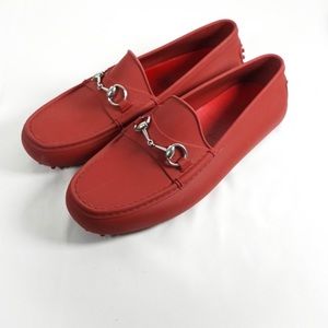 Gucci red rubber horsebit loafers